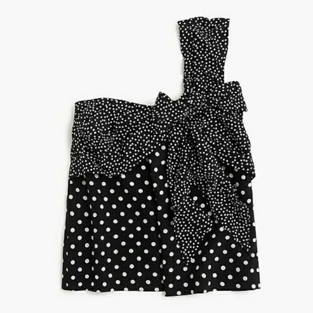 NWT J Crew Polka Dot One Shoulded Silk Top SZ 2